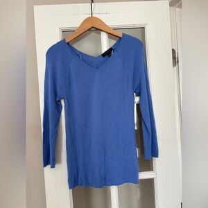 Ann Taylor V-Neck Ribbed Sweater Top Blue Size L